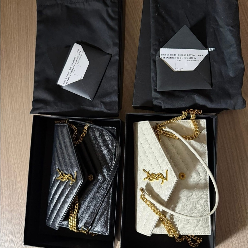 Yves Saint Laurent Black and Cream Quilted Chain Bag Bundle